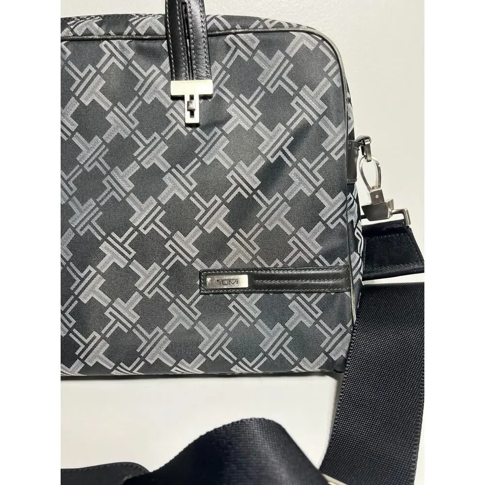 Tumi Black/Gray Monogram Laptop Computer Travel Commute Bag Messenger Strap